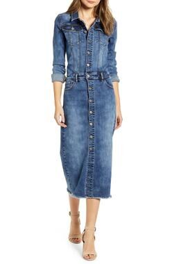 Wash Lab | Dresses | New Wash Lab Blue Dyed Denim Dress Long Sleeve Size L 437